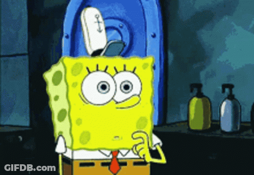A Cartoon Of Spongebob Squarepants Standing Next To A Toilet GIF