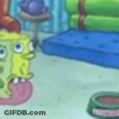 A Cartoon Of Spongebob Squarepants Standing Next To Each Other GIF