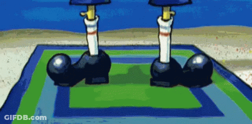A Cartoon Of Spongebob Squarepants Standing On A Rug On A Beach . GIF