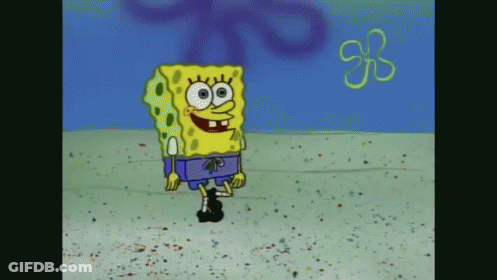 A Cartoon Of Spongebob Squarepants Standing On The Beach GIF