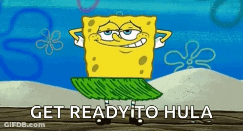 A Cartoon Of Spongebob Squarepants Wearing A Hula Skirt . GIF