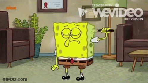 A Cartoon Of Spongebob Standing In A Living Room Holding A Bottle GIF