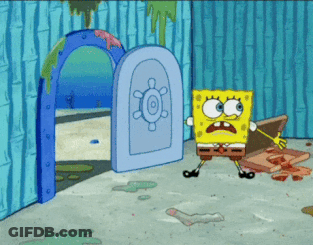 A Cartoon Of Spongebob Standing In Front Of A Blue Door GIF
