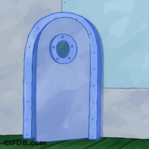 A Cartoon Of Spongebob Standing In Front Of A Door GIF