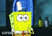A Cartoon Of Spongebob Standing In Front Of A Door GIF