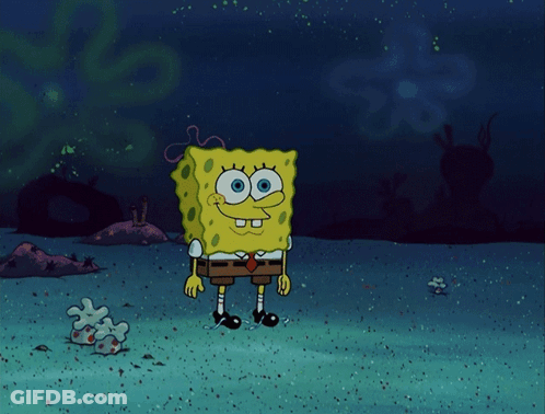 A Cartoon Of Spongebob Standing Next To A Rope In The Water GIF
