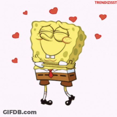 A Cartoon Of Spongebob Surrounded By Red Hearts GIF