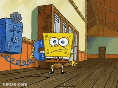 A Cartoon Of Spongebob Talking On A Phone In A Room GIF