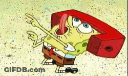 A Cartoon Of Spongebob Talking On A Red Telephone GIF