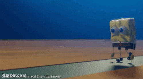 A Cartoon Of Spongebob Walking On A Beach With The Words Content From Surreal Entertainment Below It GIF