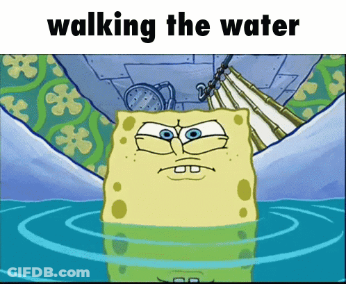 A Cartoon Of Spongebob Walking The Water GIF