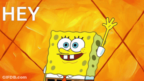 A Cartoon Of Spongebob Waving His Hand With The Word Hey Behind Him GIF