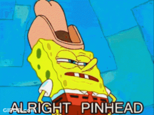 A Cartoon Of Spongebob Wearing A Cowboy Hat With The Words Alright Pinhead Below Him . GIF