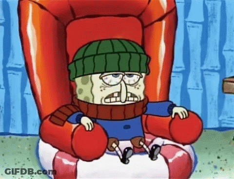 A Cartoon Of Spongebob Wearing A Hat And Scarf GIF
