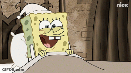 A Cartoon Of Spongebob Wearing A Nightcap And Smiling With The Nick Logo Behind Him GIF