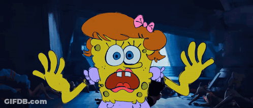 A Cartoon Of Spongebob Wearing A Pink Bow GIF
