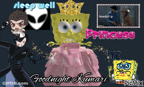 A Cartoon Of Spongebob Wearing A Pink Dress With The Words Sleep Well Princess Bye Bye And Goodnight Kumari GIF