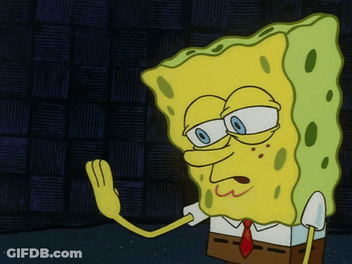 A Cartoon Of Spongebob Wearing A Suit And Tie Making A Stop Sign GIF