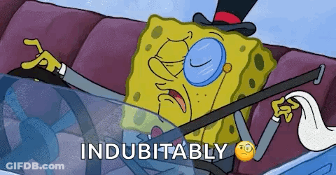 A Cartoon Of Spongebob Wearing A Top Hat And Glasses Is Driving A Car And Holding A Microphone . GIF
