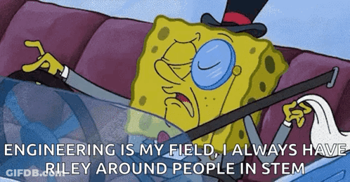 A Cartoon Of Spongebob Wearing A Top Hat And Glasses With The Words Engineering Is My Field GIF