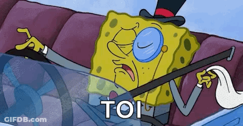 A Cartoon Of Spongebob Wearing A Top Hat And Sunglasses Is Driving A Car . GIF