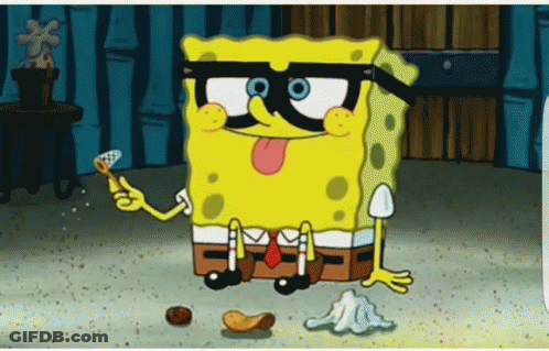 A Cartoon Of Spongebob Wearing Glasses And Holding A Waffle Cone Sticking His Tongue Out GIF