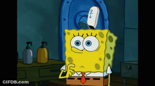A Cartoon Of Spongebob With A Sponge On His Head GIF