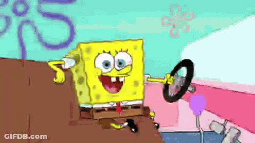 A Cartoon Of Spongebob With A Steering Wheel GIF