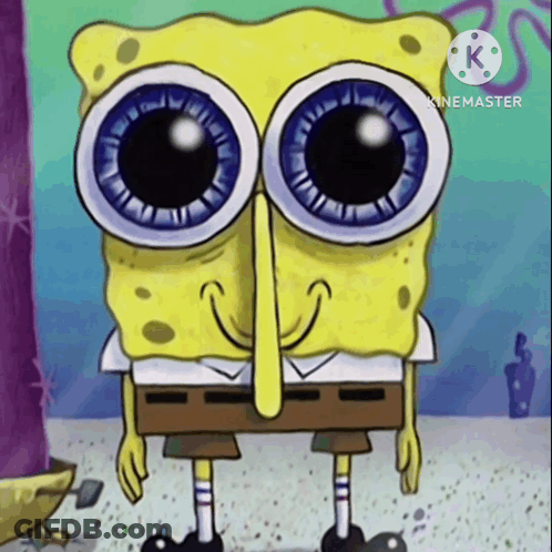 A Cartoon Of Spongebob With Big Eyes And A Big Nose GIF