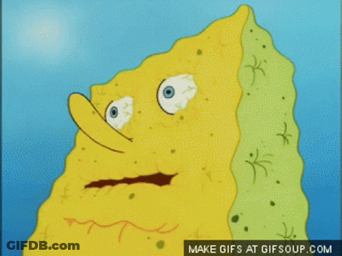 A Cartoon Of Spongebob With Blue Eyes And The Words Make Gifs At Gifsoup.com Below GIF