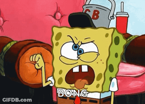 A Cartoon Of Spongebob With The Word Bong On His Belt GIF