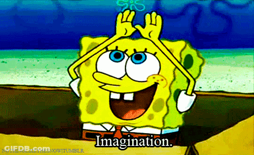A Cartoon Of Spongebob With The Word Imagination Written Below Him GIF