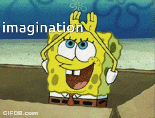 A Cartoon Of Spongebob With The Word Imagination Written On The Bottom GIF
