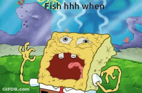 A Cartoon Of Spongebob With The Words Fish Hhh When Written Above Him GIF