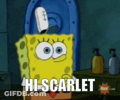 A Cartoon Of Spongebob With The Words Hi Scarlet On The Bottom GIF