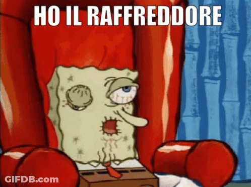 A Cartoon Of Spongebob With The Words Ho Il Raffreddore GIF