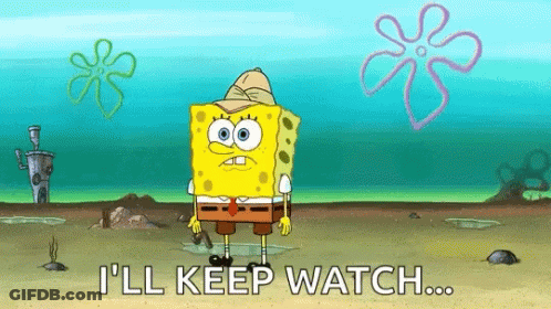 A Cartoon Of Spongebob With The Words I 'Ll Keep Watch GIF
