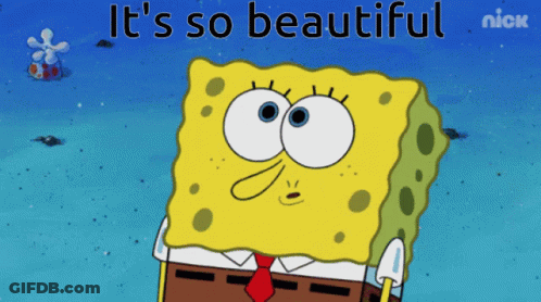 A Cartoon Of Spongebob With The Words " It 'S So Beautiful " Above Him GIF