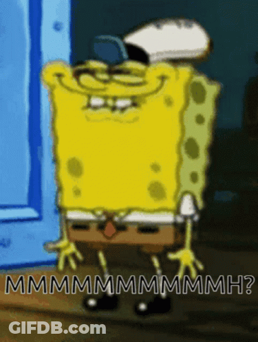 A Cartoon Of Spongebob With The Words Mmmmm Written On The Bottom GIF