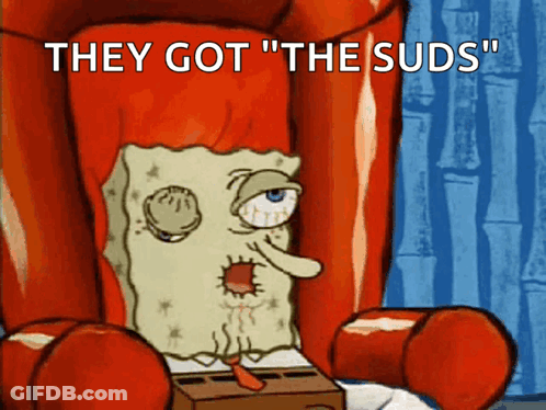 A Cartoon Of Spongebob With The Words " They Got The Suds " Above Him GIF