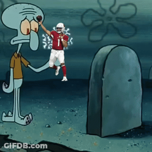 A Cartoon Of Squidward And A Football Player With The Number 1 On His Shirt GIF