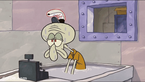 A Cartoon Of Squidward From Spongebob Squarepants Cleaning A Sink GIF