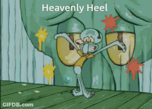 A Cartoon Of Squidward From Spongebob Squarepants Dancing With The Words Heavenly Heel Below Him GIF