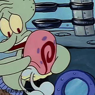 A Cartoon Of Squidward From Spongebob Squarepants Holding A Snail In His Mouth GIF