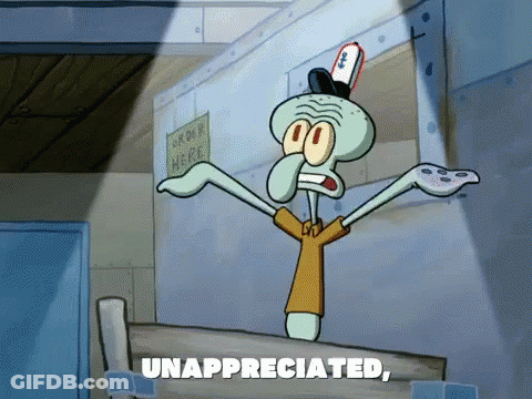 A Cartoon Of Squidward From Spongebob Squarepants Is Holding A Remote Control And Says Unappreciated GIF