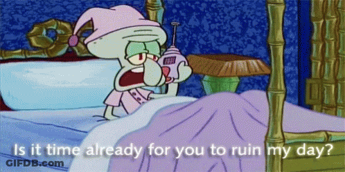 A Cartoon Of Squidward From Spongebob Squarepants Is Laying In Bed Talking On A Cell Phone GIF