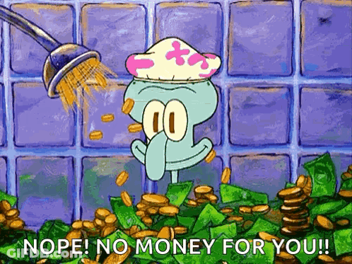 A Cartoon Of Squidward From Spongebob Squarepants Is Showering With Coins . GIF