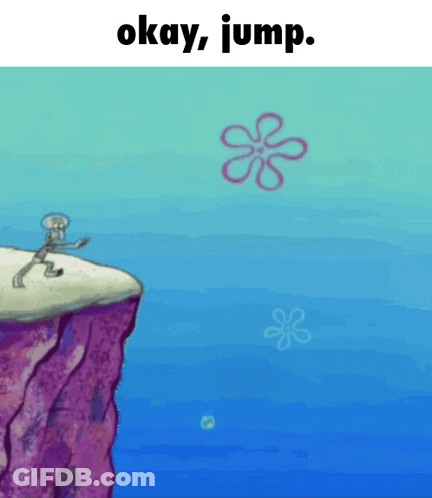 A Cartoon Of Squidward From Spongebob Squarepants Jumping Off A Cliff GIF