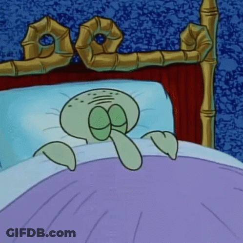 A Cartoon Of Squidward From Spongebob Squarepants Laying In A Bed GIF