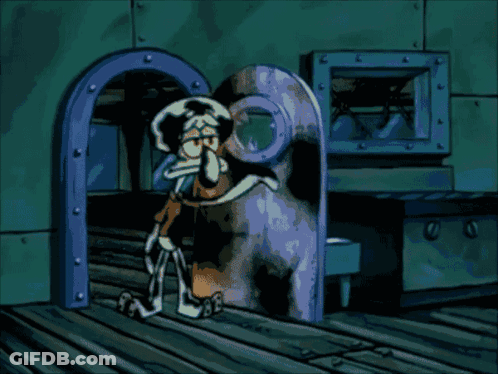 A Cartoon Of Squidward From Spongebob Squarepants Looking Out Of A Doorway GIF